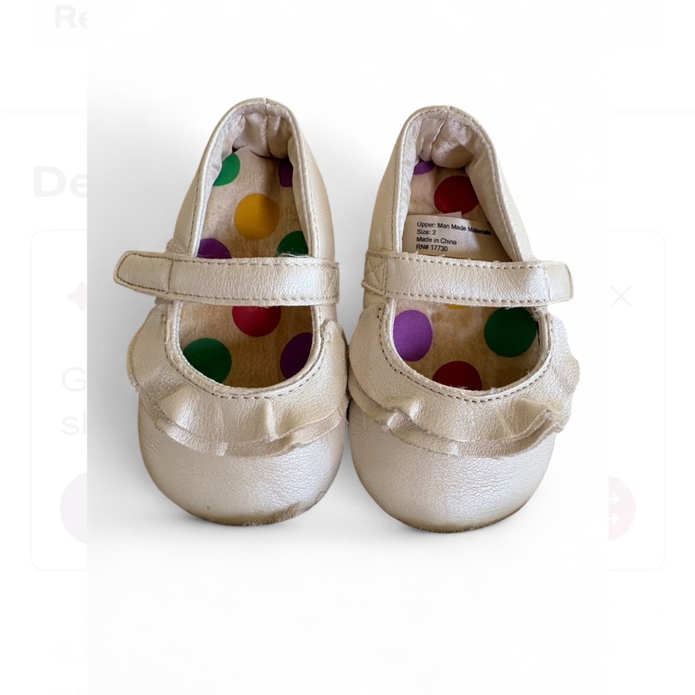 Robeez Metallic Pearl Gold Mary Janes with Ruffle
